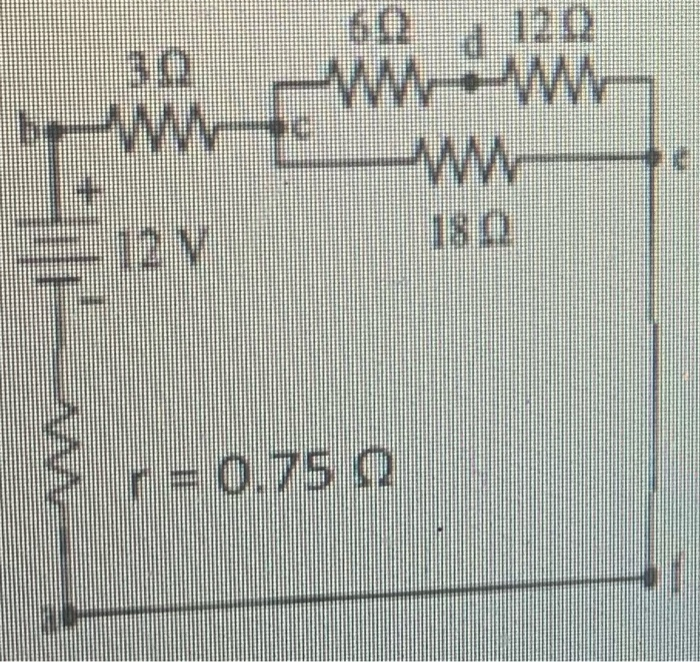 Solved battery emf= 12vinternal resistance=.75ohmcalculate