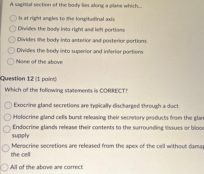 Solved A Sagittal Section Of The Body Lies Along A Plane | Chegg.com