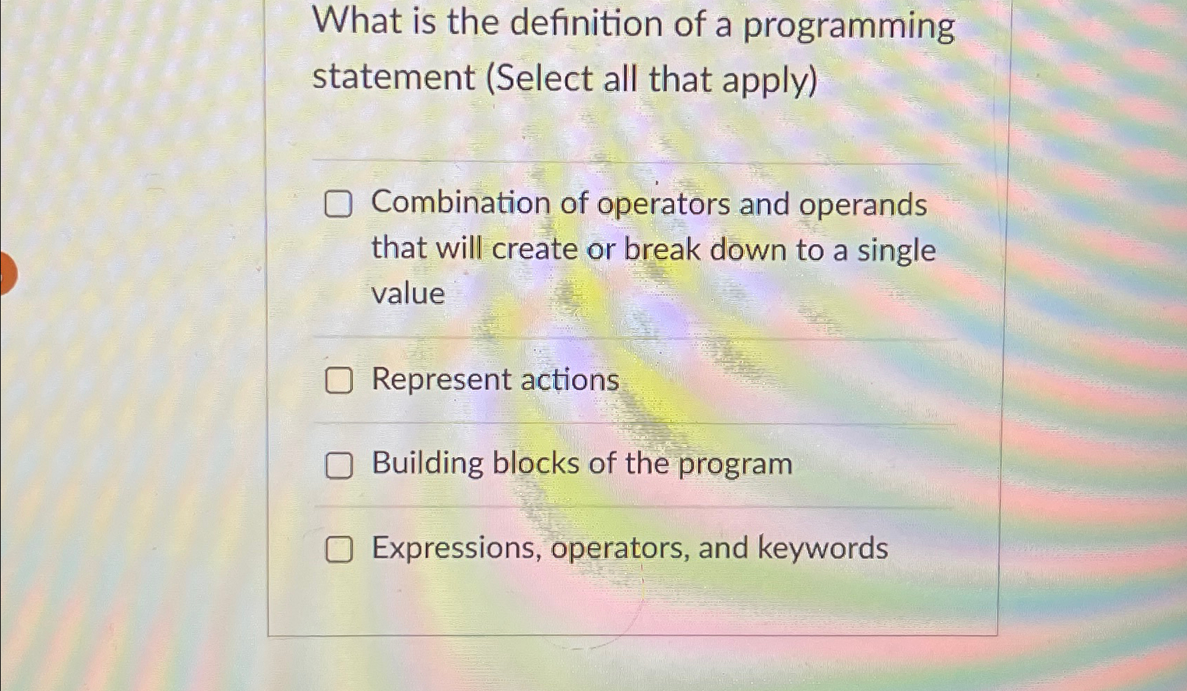 Solved What is the definition of a programming statement | Chegg.com
