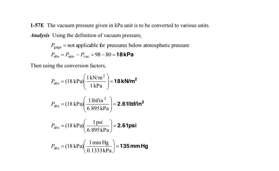 1-57E The vacuum pressure given in kPa unit is to be | Chegg.com