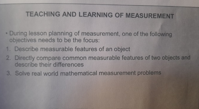 Measuring Lesson Objectives Solved TEACHING AND LEARNING OF MEASUREMENTDuring lesson | Chegg.com