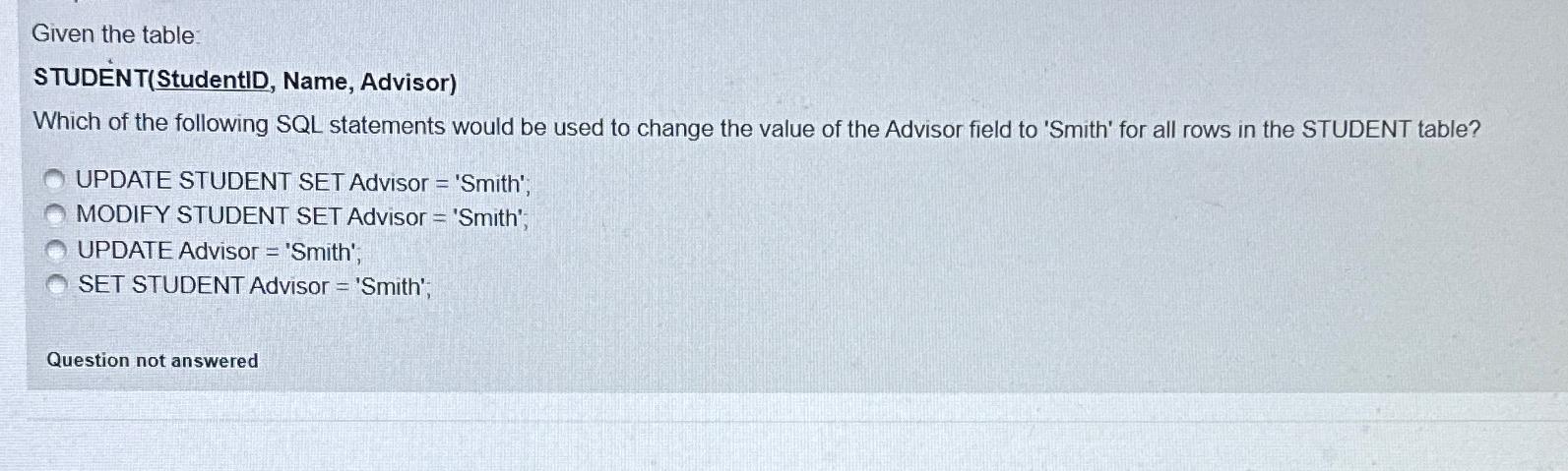 Solved Given the table:STUDENT(StudentID, ﻿Name, | Chegg.com