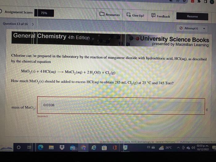 Solved Chlorine can be prepared in the laboratory by the