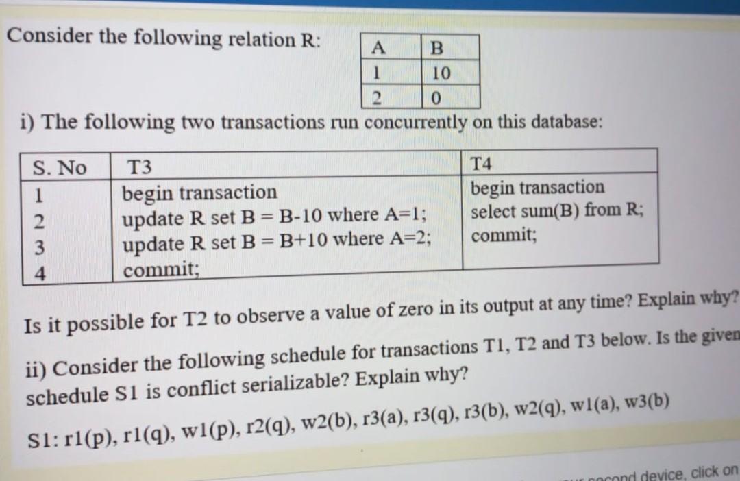 Solved Consider the following relation R: A B 1 10 2 0 i) | Chegg.com