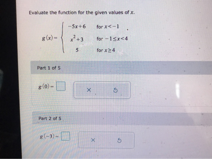 Solved Evaluate the function for the given values of x. | Chegg.com
