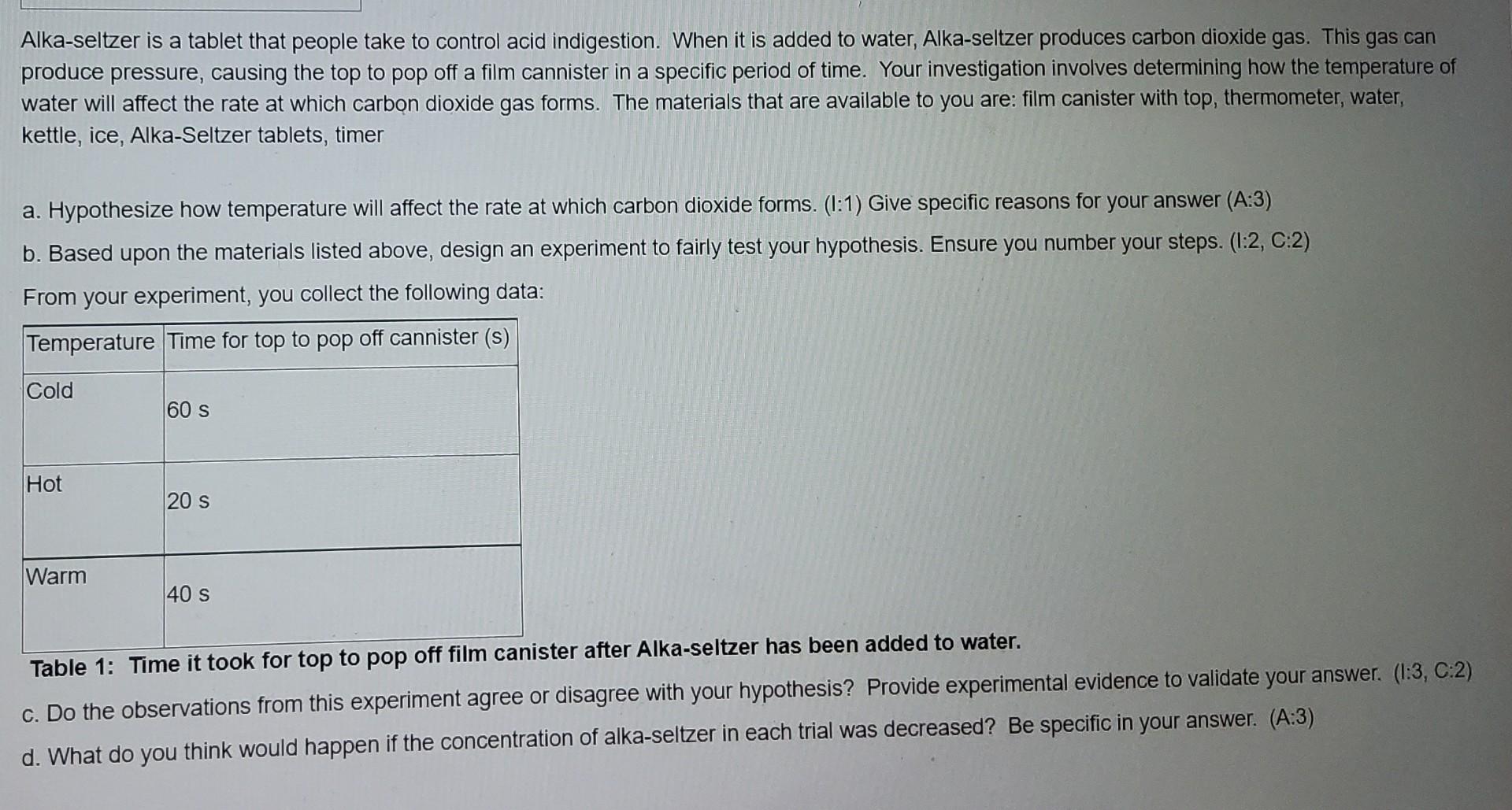 Solved Alka-seltzer is a tablet that people take to control | Chegg.com