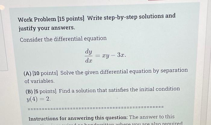 Solved Work Problem (15 points) Write step-by-step solutions | Chegg.com