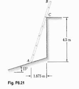 Solved: A 6.5-m ladder AB of' mass 10 kg leans against a wall as s ...