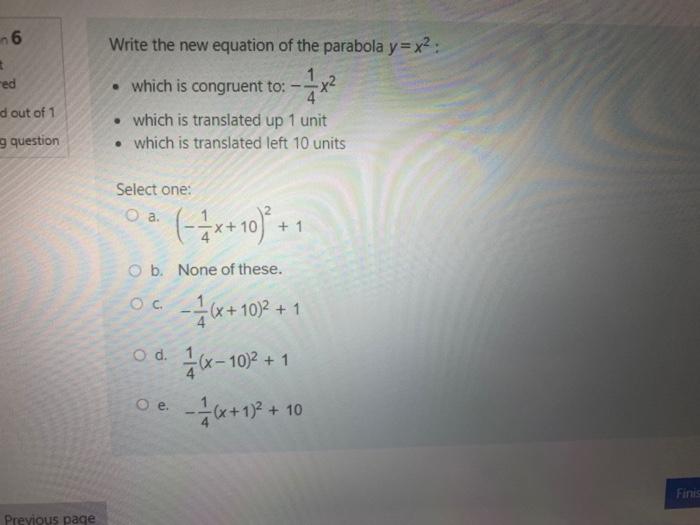 Solved Write The New Equation Of The Parabola Y X2 After A Chegg Com