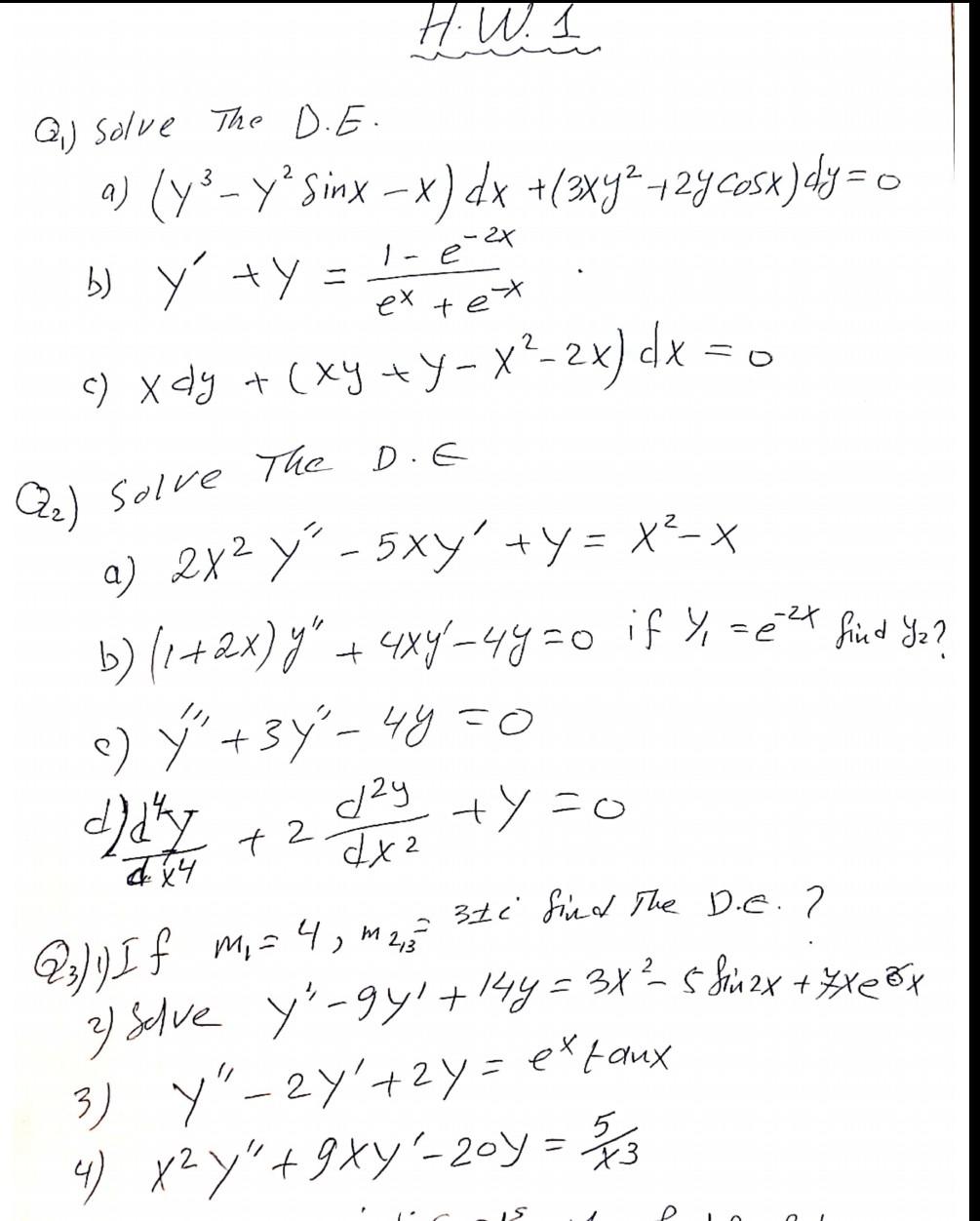 Solved G Solve The D E H W 1 Q Solve The D E A Y Y Chegg Com