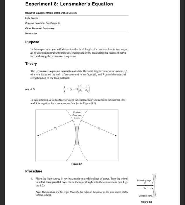 Solved 8. In an optics experiment, students are given a