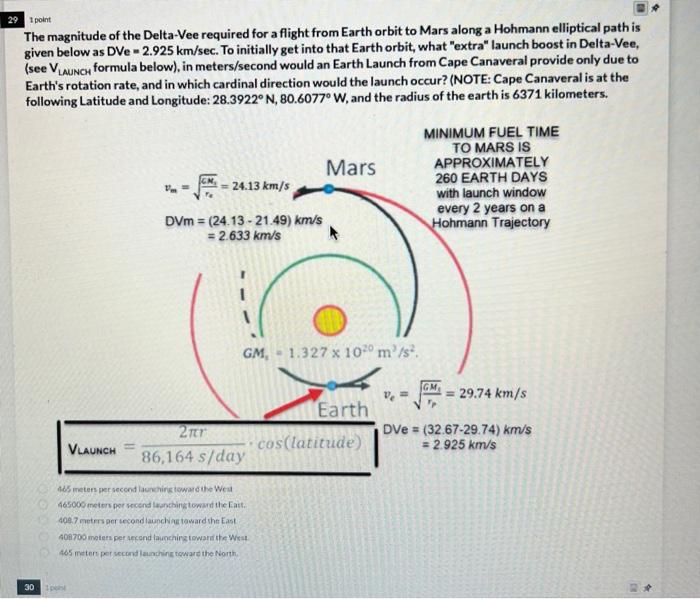 t point. The magnitude of the Delta-Vee required for | Chegg.com