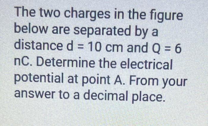 The two charges in the figure below are separated by a distance \( d=10 \mathrm{~cm} \) and \( Q=6 \) \( \mathrm{nC} \). Dete