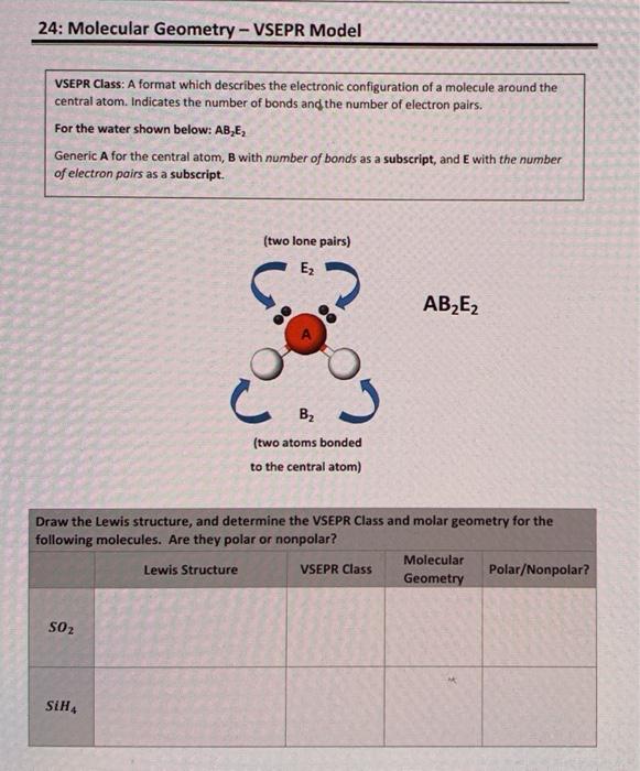 Solved 24: Molecular Geometry - VSEPR Model VSEPR Class: A | Chegg.com