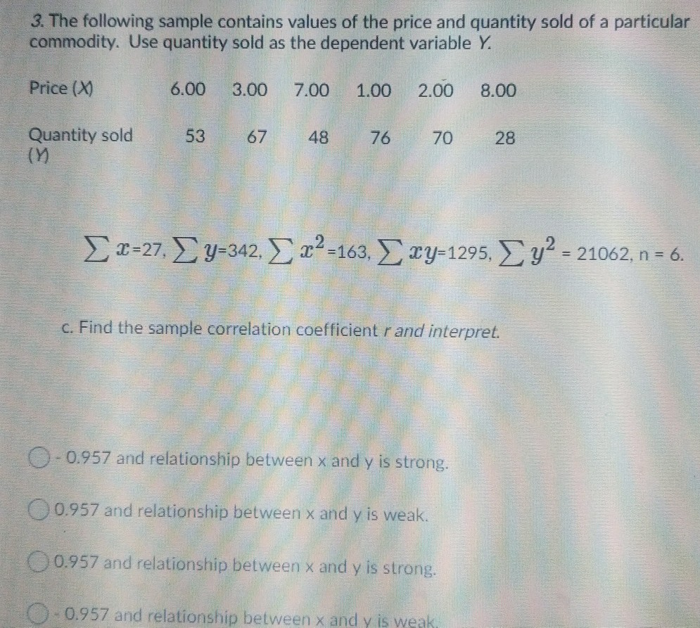 Solved Question 9 (3 points) 3. The following sample | Chegg.com