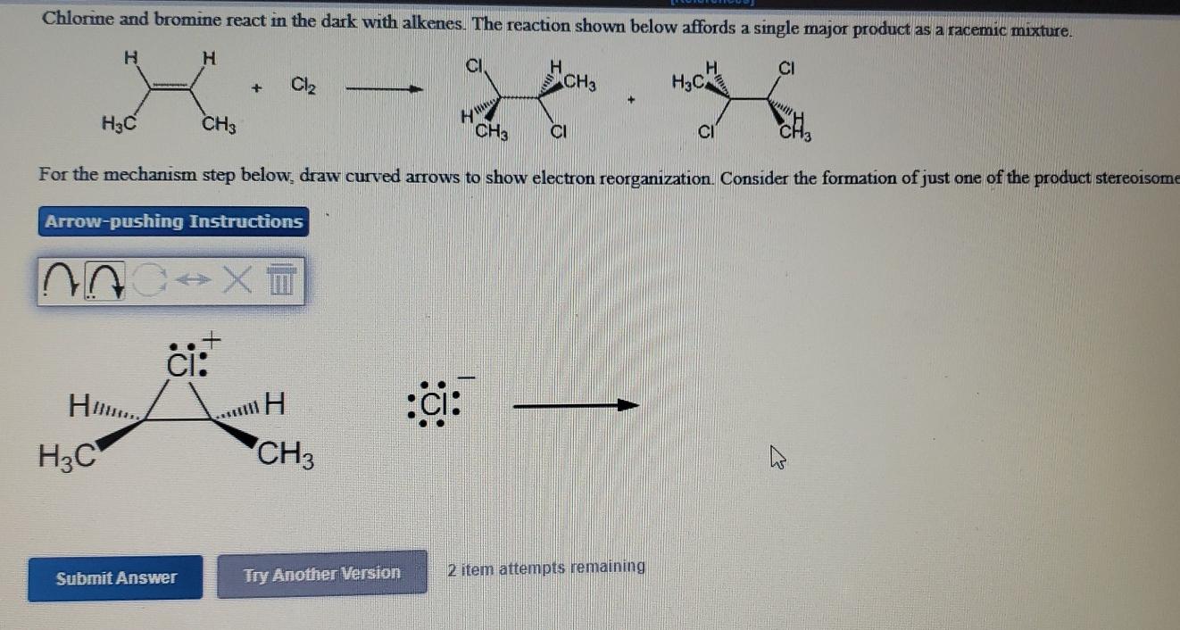 Solved Chlorine and bromine react in the dark with alkenes.