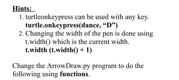 Solved Hints: 1. turtleonkeypress can be used with any key. | Chegg.com