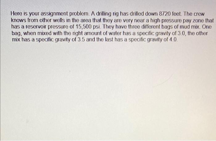 Solved Here is your assignment problem. A drilling rig has | Chegg.com