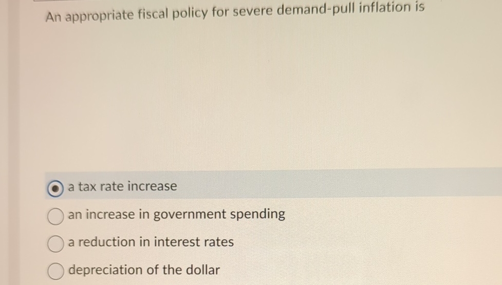 Solved An appropriate fiscal policy for severe demandpull