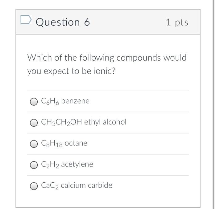 Solved Question 6 1 pts Which of the following compounds | Chegg.com
