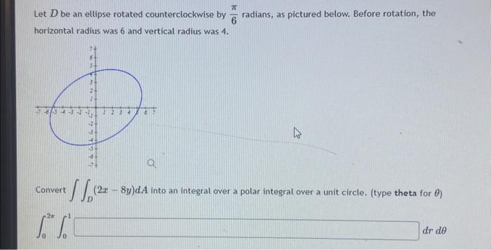 Solved Let D be an ellipse rotated counterclockwise by 6π | Chegg.com