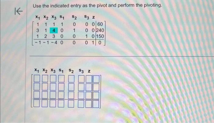 Solved Use the indicated entry as the pivot and perform the | Chegg.com