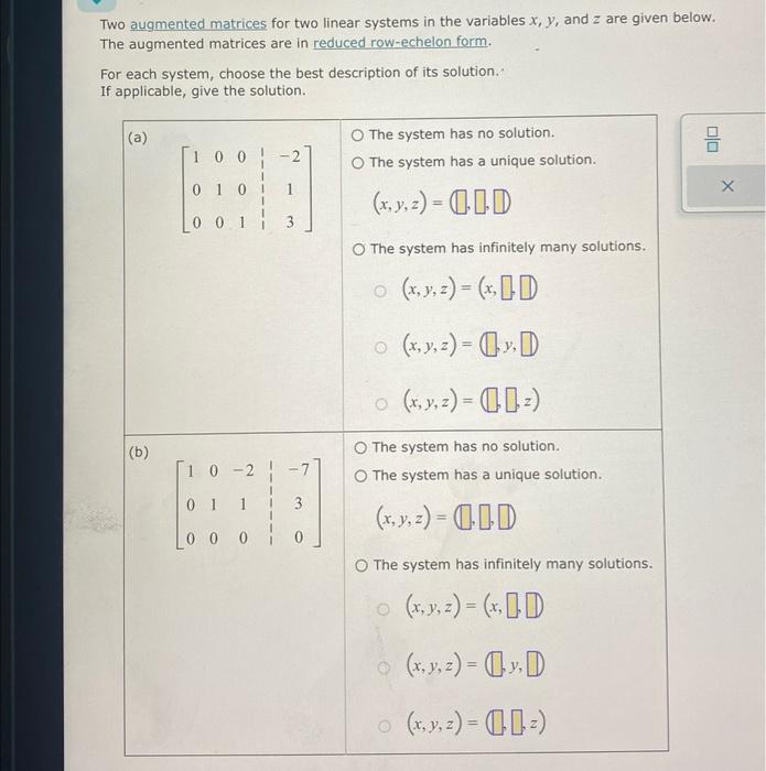 Solved Two augmented matrices for two linear systems in the | Chegg.com