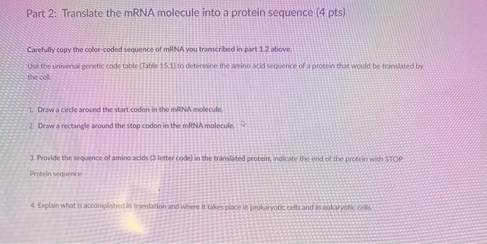 Solved Part 1: Transcribe a small fragment of DNA (3 pts) | Chegg.com