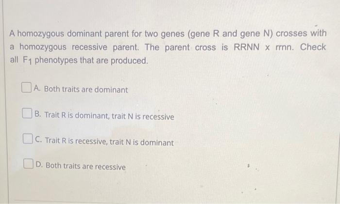 Solved A homozygous recessive parent 1 for gene G crosses | Chegg.com
