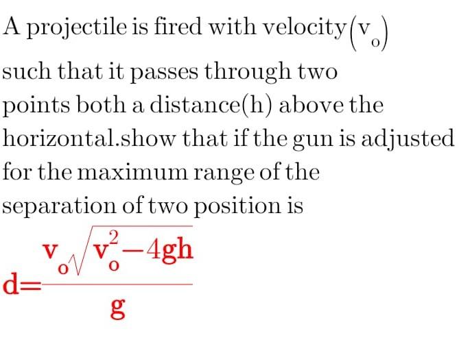 Solved A projectile is fired with velocity (vo) such that it | Chegg.com
