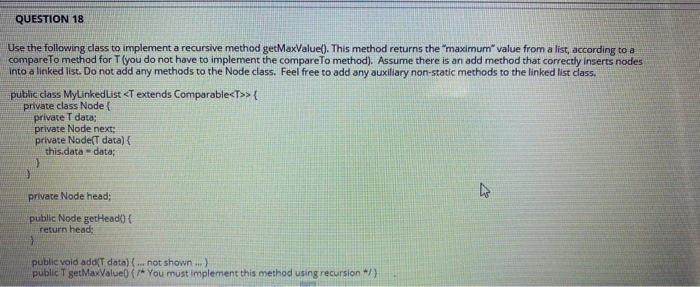 Solved QUESTION 18 Use the following class to implement a | Chegg.com