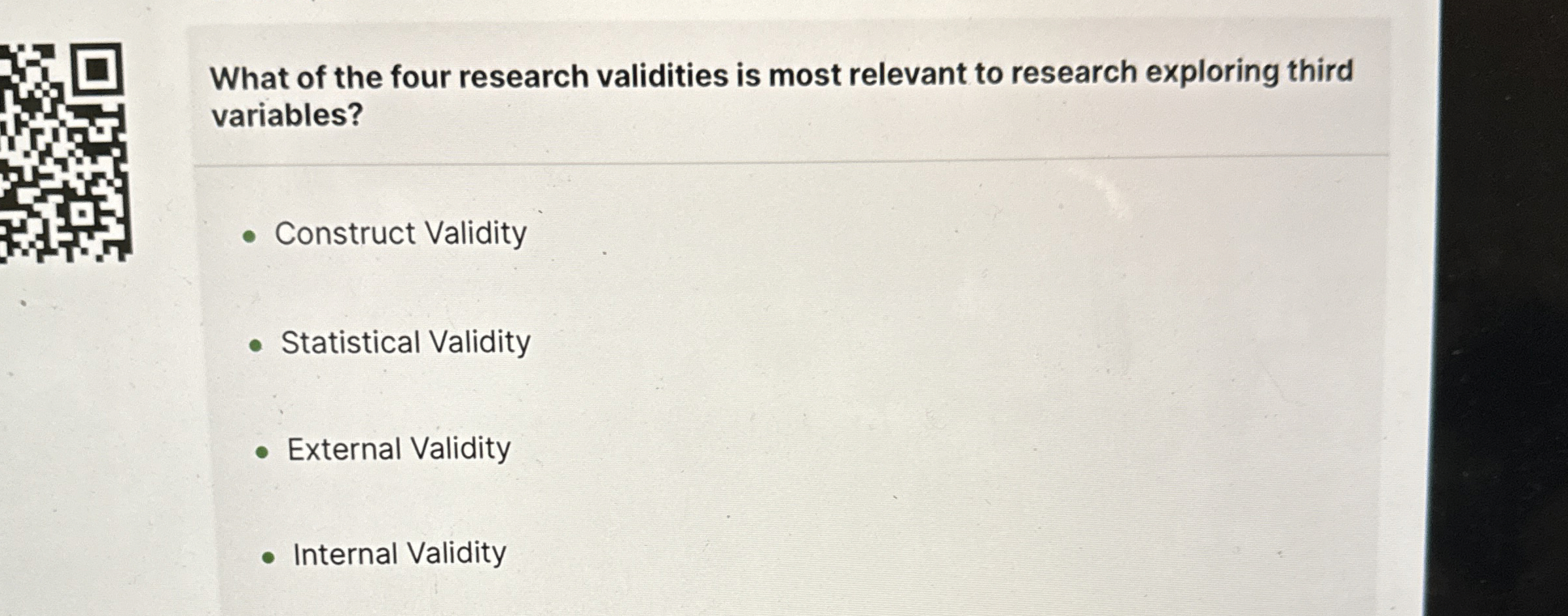 Solved What of the four research validities is most relevant | Chegg.com