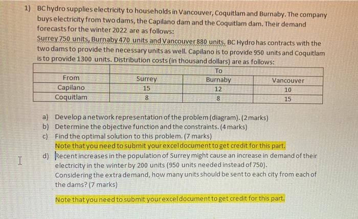 Solved 1) BC Hydro Supplies Electricity To Households In | Chegg.com