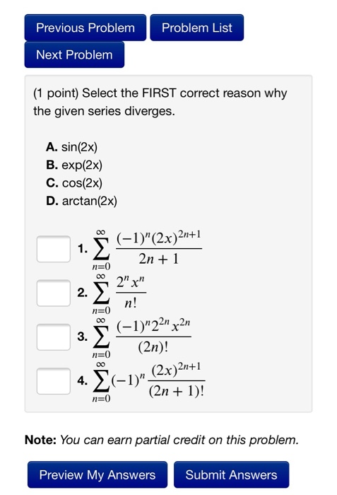 Solved Problem List Previous Problem Next Problem (1 point) | Chegg.com