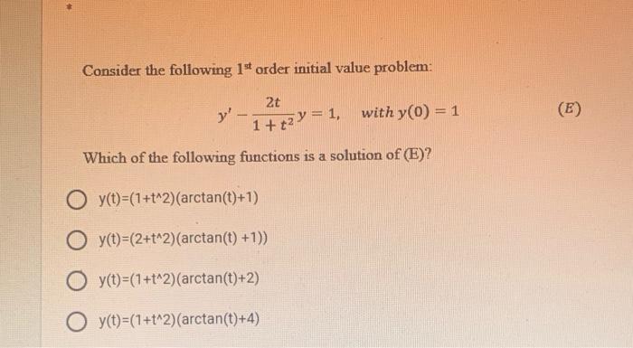 Solved Consider the following 1 order initial value problem: | Chegg.com