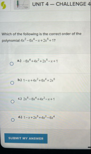 Solved UNIT 4 - ﻿CHALLENGE 4Which of the following is the | Chegg.com
