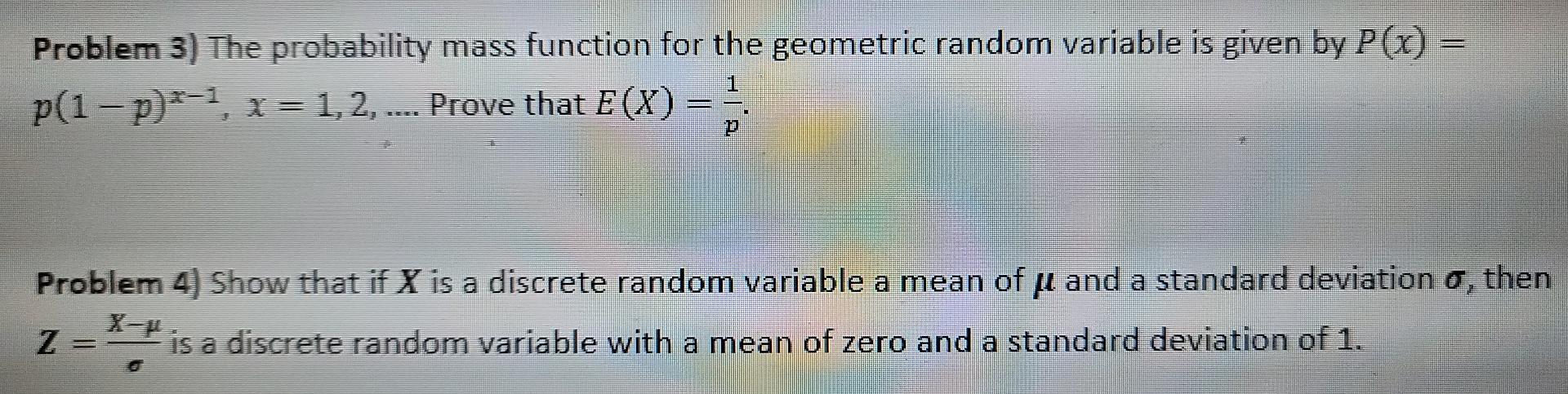 Solved Problem 3) The probability mass function for the | Chegg.com