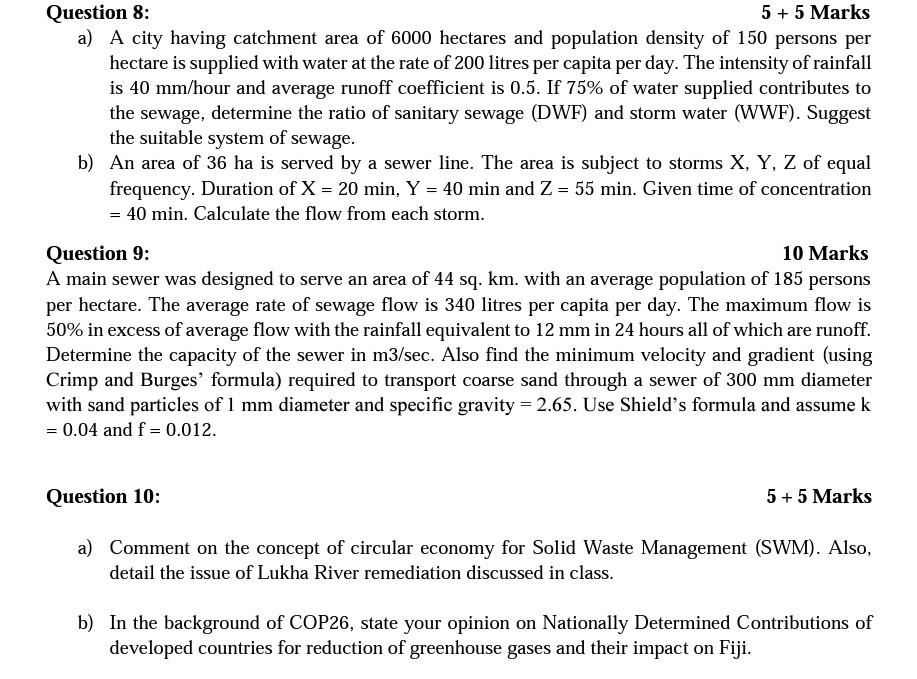 Solved 1 Question 1: 4+3+3 Marks a) A portion of wastewater | Chegg.com