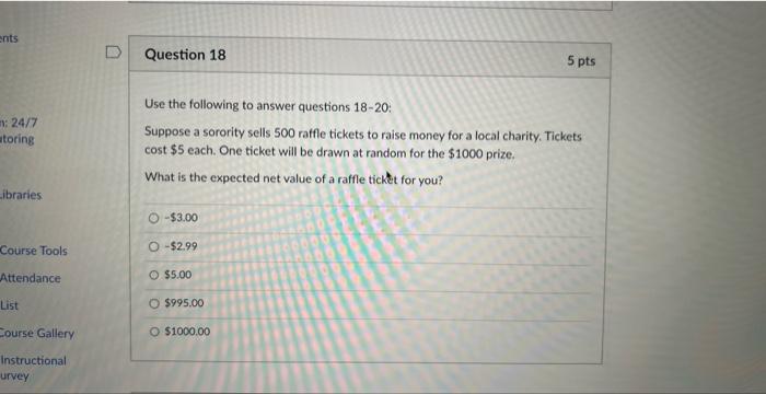 Solved 5pts Use the following to answer questions 18−20 : | Chegg.com