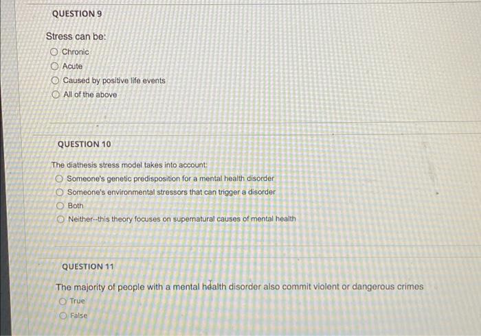 Solved QUESTIONS Stress can be O Chronic Acute O Caused by | Chegg.com