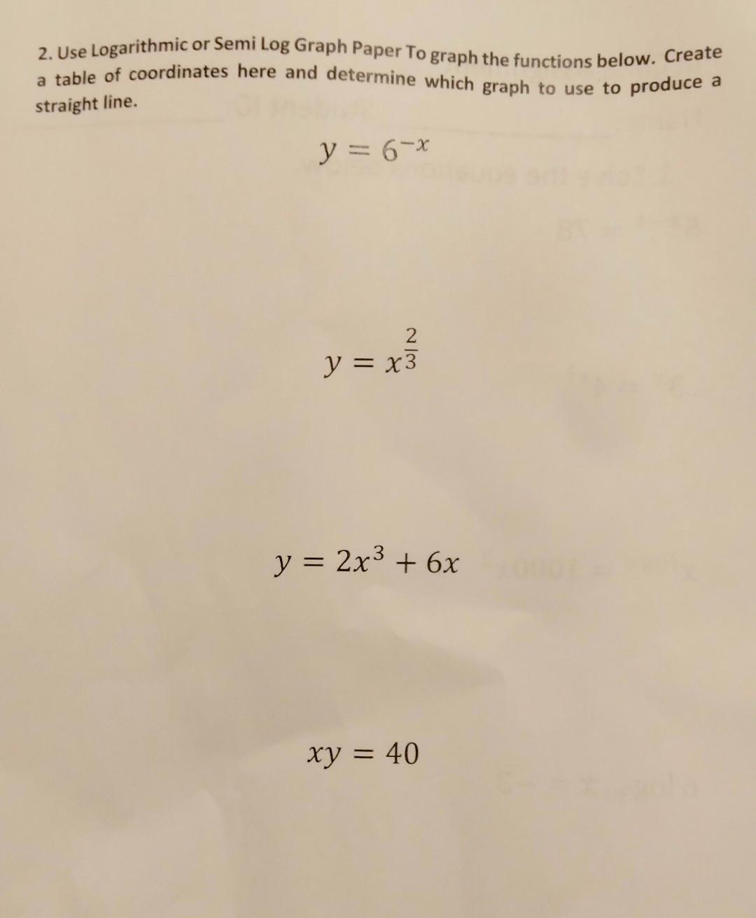 Solved 2. Use Logarithmic or Semi Log Graph Paper To graph | Chegg.com