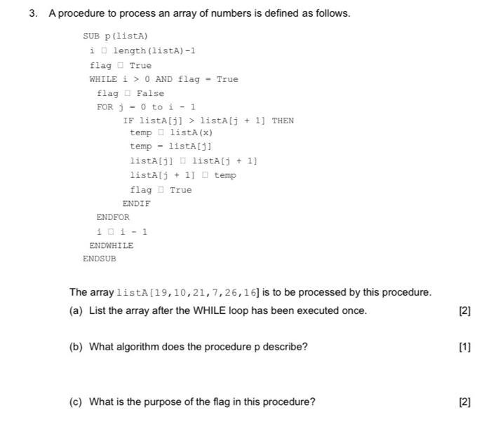 Solved 3. A procedure to process an array of numbers is | Chegg.com