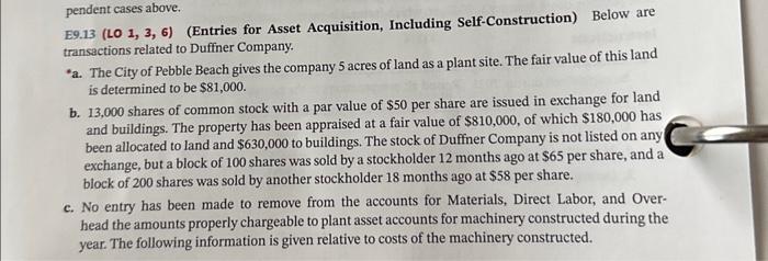 Solved E9.13 (LO 1, 3,6) (Entries for Asset Acquisition