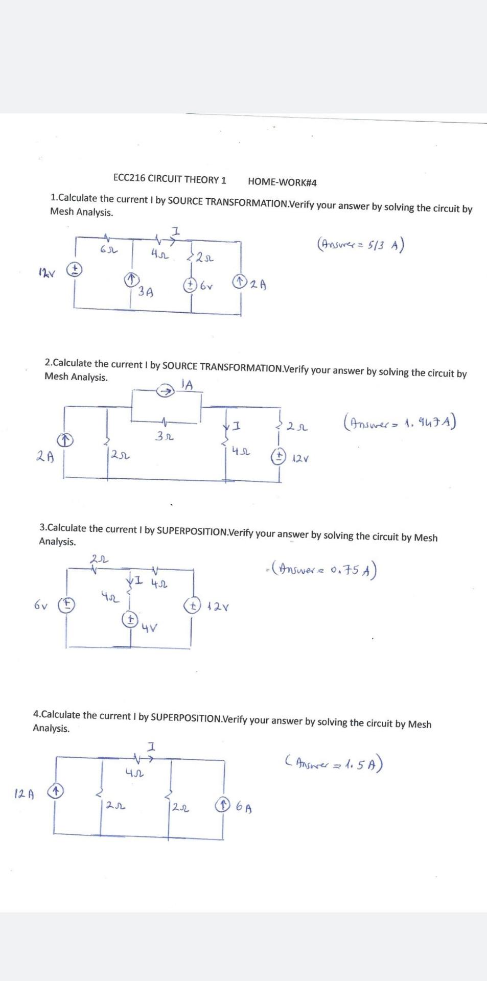 Solved ECC216 CIRCUIT THEORY 1 HOME-WORK\#4 1.Calculate The | Chegg.com