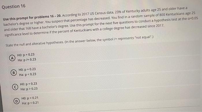 Solved Question 16 Use this prompt for problems 16 - 20. | Chegg.com