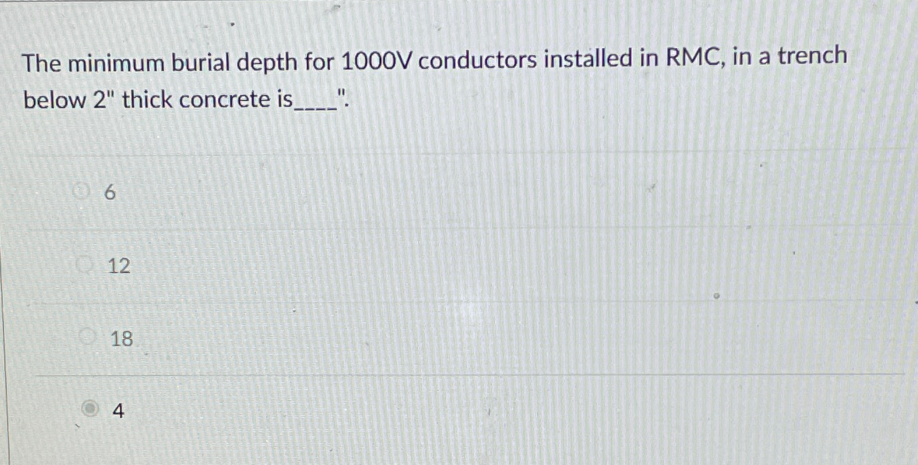 Solved The minimum burial depth for 1000V ﻿conductors
