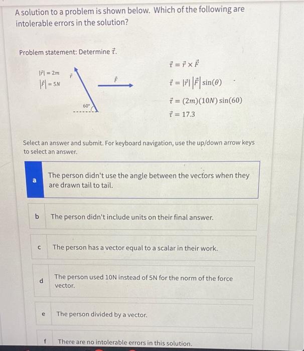 Solved A solution to a problem is shown below. Which of the | Chegg.com