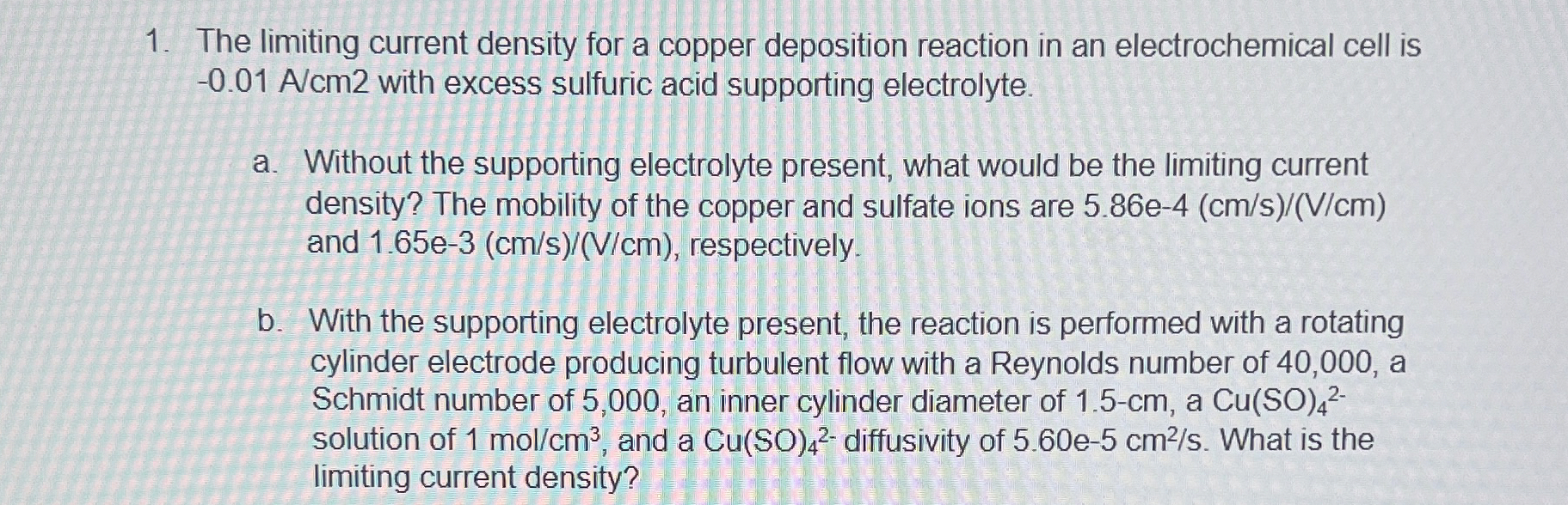 [Solved] The limiting current density for a copper depositi