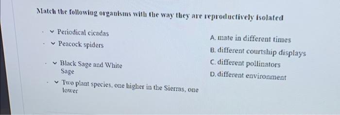 Solved Match the following organisms with the way they are | Chegg.com
