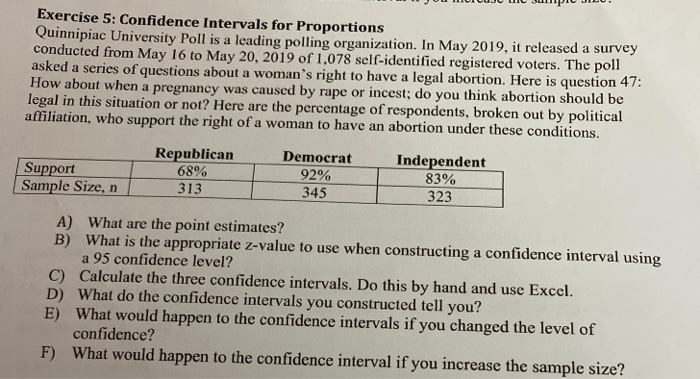 Solved Exercise 5: Confidence Intervals for Proportions | Chegg.com